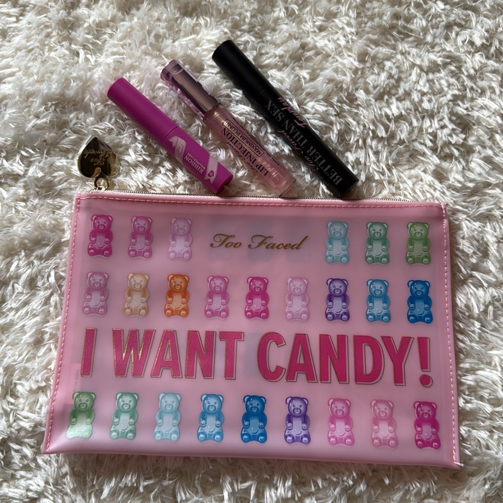 Too Faced Mascara and Lip Set - Black, Pink, and Gold